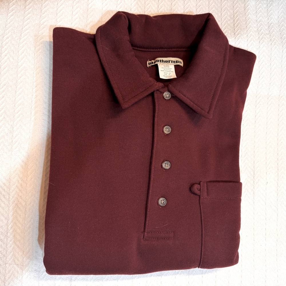 Weatherman, long‎ sleeve fleece lined, maroon sweatshirt, four button front nice